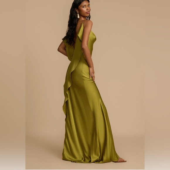Green Asymmetrical Slip Dress with Cowl Neck - Picture 2 of 6